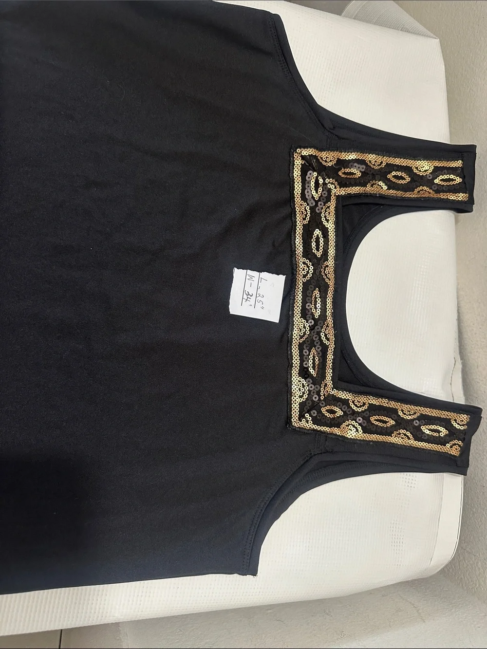 Cabernet Black Tank with Gold-Tone Beaded Square Neckline